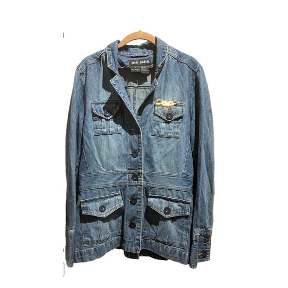 Me Jane - Denim Blue Jean jacket, hip length with tapered waist, vintage, Size:L - Picture 1 of 8